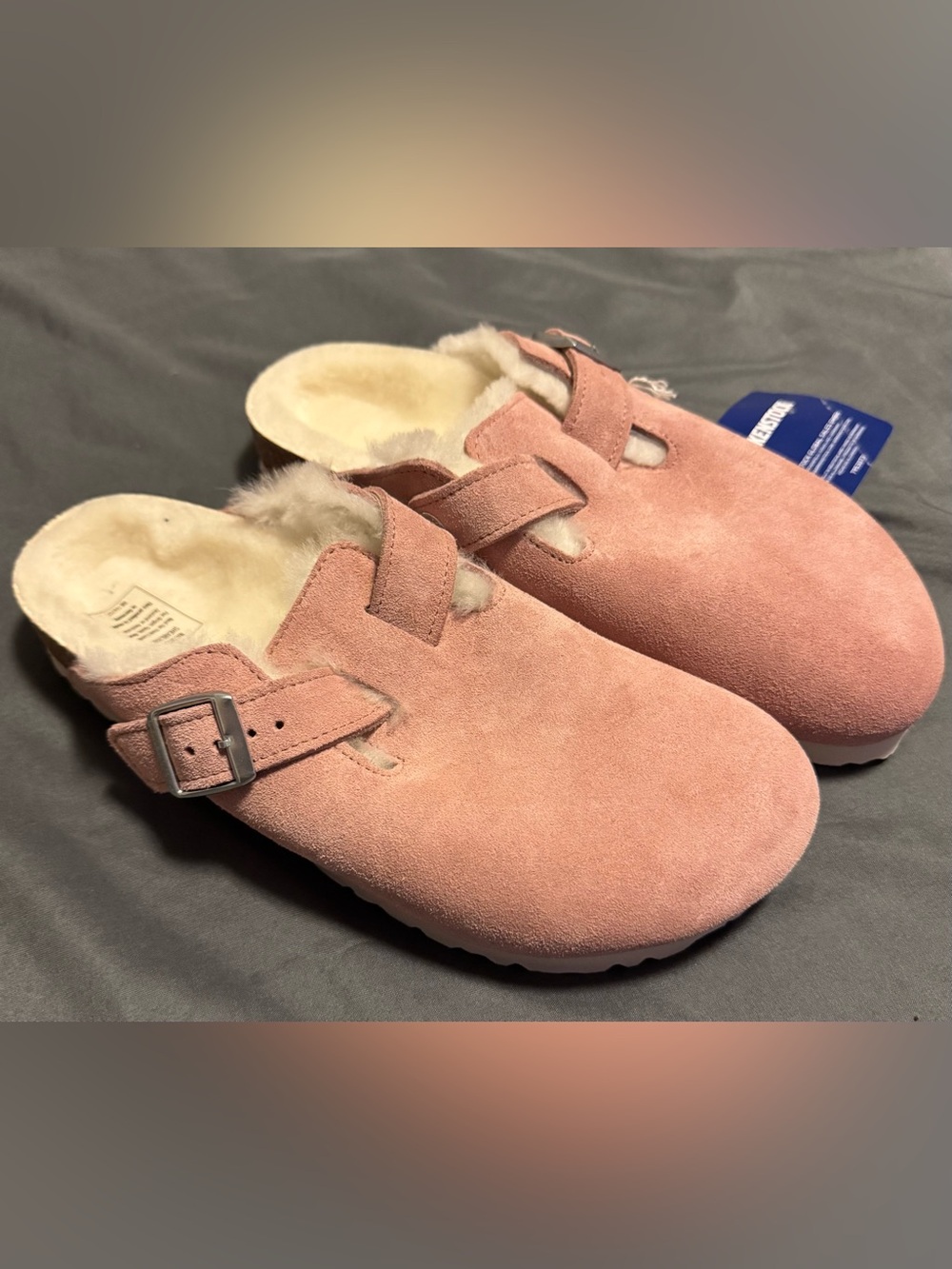 Birkenstock Size 8 39 Boston Shearling Clogs Women Suede Pink Clay